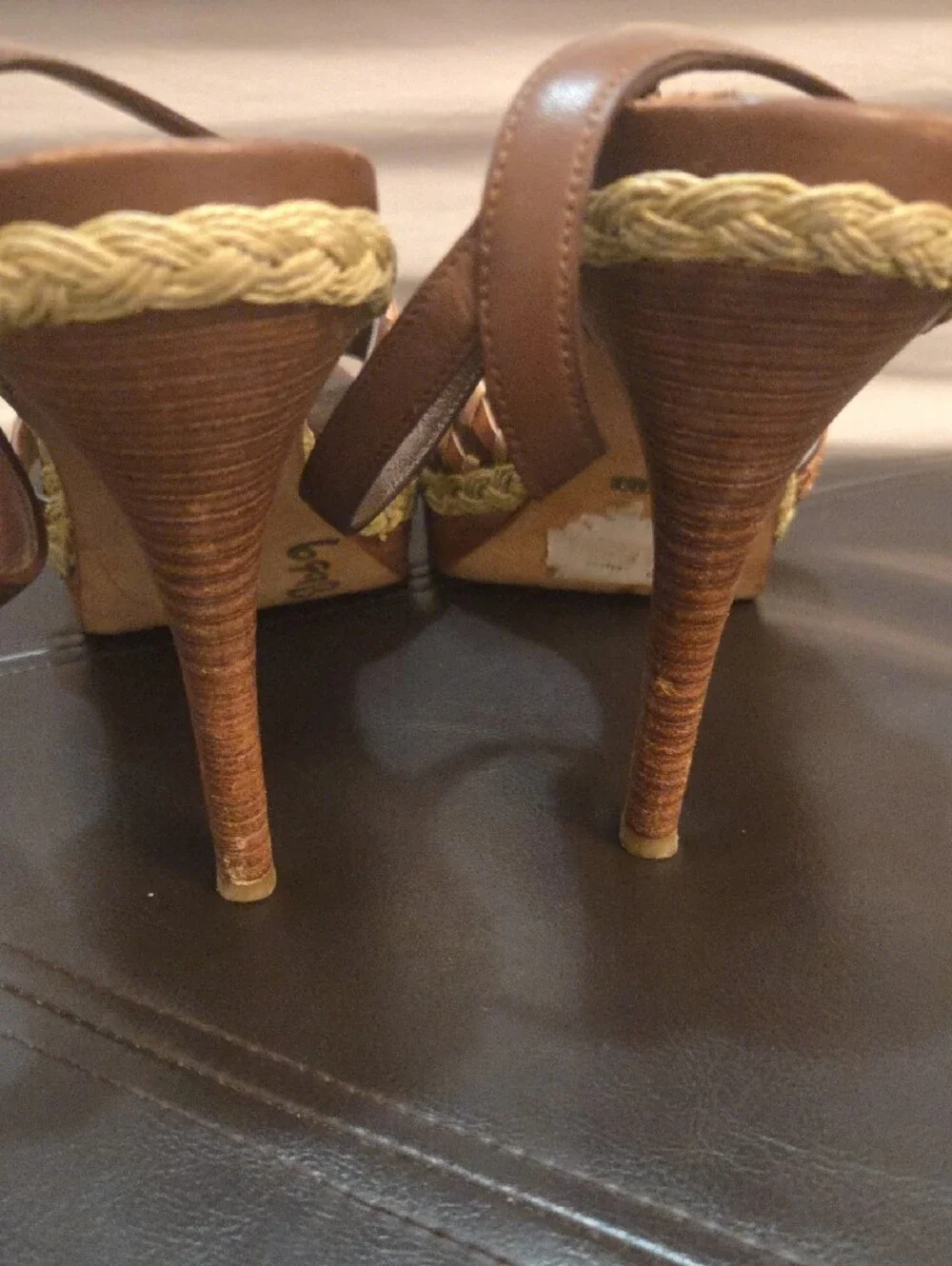 Cole Haan Vanessa Nike Air Brown Woven Leather Platform Heels Ankle Strap Sz 10